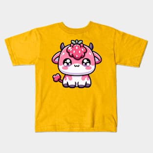 Kawaii Strawberry Cow Kids T-Shirt